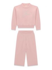 Guess Komplet sweter i spodnie materiałowe K6BG04 Z1291 Różowy jasny Regular Fit. Czerwone swetry dziewczęce Guess, z aplikacjami, z materiału, bez kołnierzyka, bez ramiączek. Za 344.99 zł.
