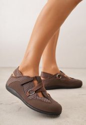 Brązowe Siateczkowe Sneakersy w Stylu Balerinek z Paskiem na Rzep Talenate. Brązowe obuwie sportowe damskie Born2be, z jeansu, bez zapięcia. Za 89.99 zł.