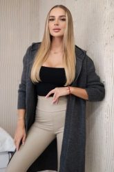 Sweter Kardigan z kapturem grafitowy. Szare kardigany damskie KESI, l, bez wzorów, z lycry. Za 218.51 zł.