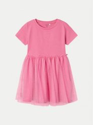 NAME IT Sukienka codzienna Harana 13226043 Różowy Regular Fit. Czerwone sukienki dziewczęce Name it, bez wzorów, z bawełny, bez ramiączek, proste. Za 59.99 zł.
