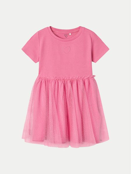 NAME IT Sukienka codzienna Harana 13226043 Różowy Regular Fit. Czerwone sukienki dziewczęce Name it, bez wzorów, z bawełny, bez ramiączek, proste. Za 59.99 zł.
