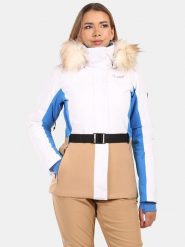 Kilpi Kurtka narciarska "Carrie" w kolorze niebiesko-biało-beżowym rozmiar: 46. Białe kurtki sportowe damskie Kilpi, s, bez wzorów, bez kaptura. Za 565.99 zł.