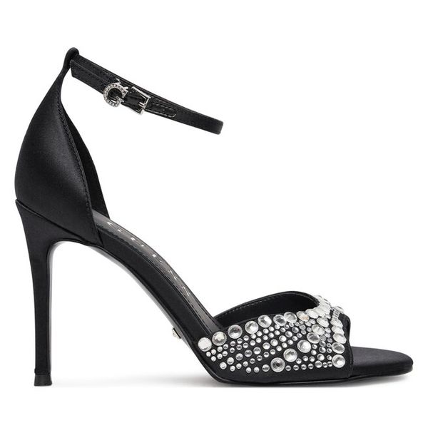 Sandały Guess. Czarne sandały damskie Guess, z aplikacjami, bez obcasa, na szpilce, bez zapięcia. Za 469.99 zł.