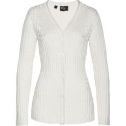 Sweter rozpinany z domieszką kaszmiru bonprix biel wełny melanż. Kardigany damskie bonprix. Za 74.99 zł.