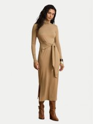 LAUREN RALPH LAUREN Sukienka dzianinowa 200980028500 Beżowy ciemny Slim Fit. Brązowe sukienki damskie Lauren Ralph Lauren, bez wzorów, z bawełny, bez ramiączek. Za 949.99 zł.