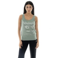 Odzież sportowa lekka z bawełna na co dzień. Zielona koszulki sportowe damskie LEONE 1947 APPAREL, bez wzorów, z bawełny, bez ramiączek, na fitness i siłownię. W wyprzedaży za 56.94 zł.