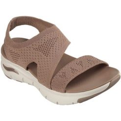 Sandały damskie Skechers Arch Fit. Brązowe sandały damskie Skechers, bez wzorów, z tkaniny, bez obcasa, bez zapięcia. Za 290.00 zł.