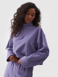 4F Bluza dresowa cropped nierozpinana bez kaptura damska - fioletowa M. Fioletowe bluzy damskie 4F, m, bez wzorów, z bawełny, bez kaptura. W wyprzedaży za 69.99 zł.