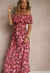 Czarna Kwiatowa Sukienka Typu Hiszpanka z Bawełną Tiarice. Czarne sukienki damskie Renee, bez wzorów, z bawełny, eleganckie, bez ramiączek. W wyprzedaży za 63.99 zł.