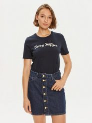 Tommy Hilfiger T-Shirt Script WW0WW42589 Granatowy Regular Fit. Niebieskie t-shirty damskie Tommy Hilfiger, s, bez wzorów, z bawełny, bez kołnierzyka. Za 139.99 zł.