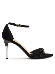 Guess Sandały FLTSNA SUE03 Czarny. Czarne sandały damskie Guess, z aplikacjami, ze skóry, bez obcasa, na szpilce, bez zapięcia. Za 714.99 zł.
