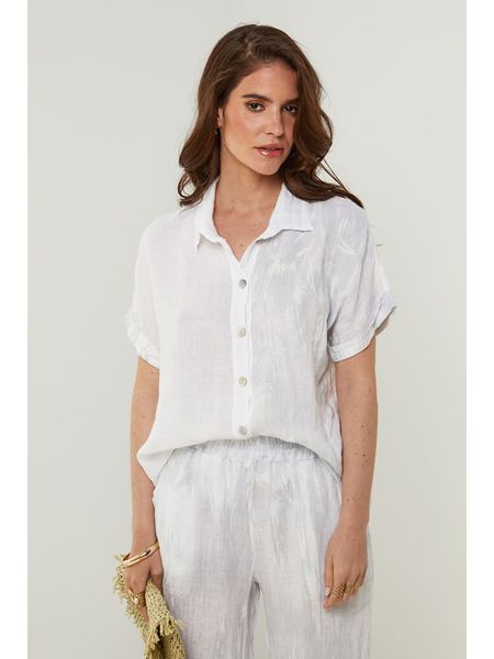 Rodier Lin Lniana bluzka w kolorze białym rozmiar: S/M. Białe bluzki damskie Rodier Lin, m, bez wzorów, ze lnu, bez kołnierzyka, bez ramiączek. Za 145.26 zł.