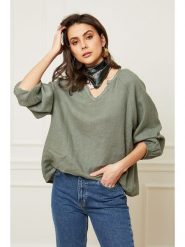 Joséfine Lniana bluzka "Celiane" w kolorze khaki rozmiar: XXL. Brązowe bluzki damskie Joséfine, xxl, bez wzorów, ze lnu, bez kołnierzyka, bez ramiączek. Za 180.06 zł.
