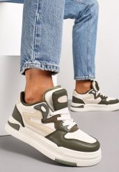 Zieloneo-Białe Sneakersy Ozdobione Wstawkami i Perforacją z Imitacji Skóry Cressia. Brązowe obuwie sportowe damskie Renee, z jeansu, bez zapięcia. Za 109.99 zł.