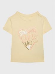 Guess T-Shirt A3GI01 K6YW1 Żółty Regular Fit. Żółte koszulki i t-shirty dziewczęce Guess, z aplikacjami, z bawełny, bez kołnierzyka, bez ramiączek. Za 89.99 zł.