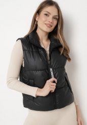 Czarna Kamizelka z Ozdobnym Suwakiem i Wysoką Stójką Avertia. Czarne kamizelki damskie Born2be, l, bez wzorów, bez kaptura. Za 84.99 zł.