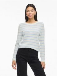 Vila Sweter "Vidalo" w kolorze biało-błękitnym rozmiar: XS. Białe swetry klasyczne damskie Vila, xs, z bawełny, bez kołnierzyka. Za 74.99 zł.