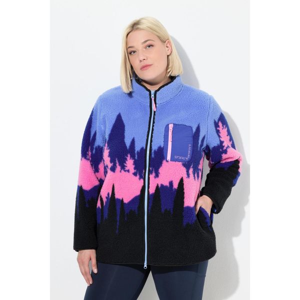 Damskie Kurtka z pluszowego polaru motyw gór stójka. Niebieskie kurtki damskie Ulla Popken, plus size, bez wzorów, z materiału, bez kaptura. Za 429.99 zł.