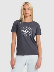4F T-shirt regular z nadrukiem damski - szary XL. Szare t-shirty damskie 4F, uniwersalny, bez wzorów, z bawełny, bez kołnierzyka. Za 59.99 zł.