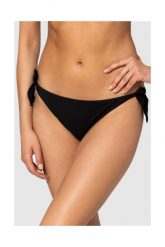 MOSCHINO Czarny dół od bikini z wiązaniami i złotym logo. Czarne bikini MOSCHINO, bez wzorów. W wyprzedaży za 249.99 zł.