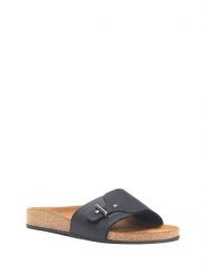 Comfortfusse Skórzane klapki w kolorze czarnym rozmiar: 39. Czarne klapki damskie Comfortfüße, bez wzorów, z nubiku, z otwartym noskiem, bez obcasa, bez zapięcia. Za 230.99 zł.