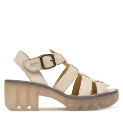 Sandały Fly London. Białe sandały damskie Fly London, bez wzorów, bez obcasa, na słupku, bez zapięcia. Za 589.99 zł.