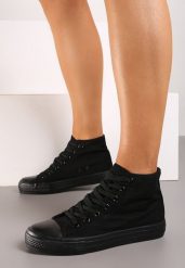Czarne Sznurowane Trampki z Wysoką Cholewką Gracila. Czarne trampki damskie Born2be, bez wzorów, przed kolano, bez zapięcia. Za 19.99 zł.