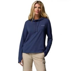 Bluza Z Kapturem Damska EU Sun Trek. Niebieskie bluzy damskie Columbia, l, bez wzorów, z bawełny, z kapturem. Za 257.99 zł.
