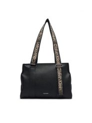 Calvin Klein Torebka Webbing Adj Strap Tote LV04F3644G Czarny. Czarne torebki klasyczne damskie Calvin Klein, ze skóry, bez dodatków. Za 649.99 zł.
