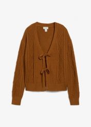 Sweter rozpinany z paskami. Brązowe kardigany damskie bonprix, bez wzorów. Za 129.99 zł.