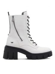 Mustang Trzewiki 1471-502 Biały. Białe botki damskie Mustang, z syntetyku, bez obcasa, na słupku, bez zapięcia. Za 399.99 zł.