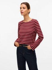 Vero Moda Koszulka w kolorze czerwono-białym rozmiar: L. Brązowe koszulki damskie Vero Moda, l, bez wzorów, bez kołnierzyka, bez ramiączek. Za 108.99 zł.