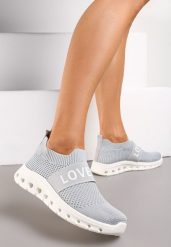 Szare Buty Sportowe z Napisem LOVE i Elastyczną Cholewką Alaissa. Szare obuwie sportowe casual damskie Renee. Za 44.99 zł.