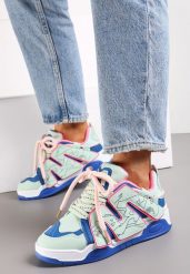 Niebieskie Sneakersy z Podwójnym Wiązaniem i Ozdobną Naszywką Suhren. Niebieskie obuwie sportowe damskie Renee, bez zapięcia. Za 64.99 zł.