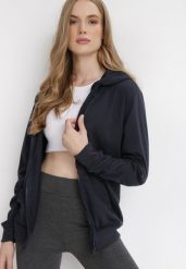Granatowa Bluza z Kapturem Zapinana na Suwak Argis. Niebieskie bluzy damskie Born2be, l, bez wzorów, z dzianiny, z kapturem. Za 44.99 zł.