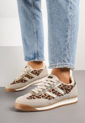 Panterkowe Sneakersy Ozdobione Paskami w Panterkę Eranelia. Obuwie sportowe damskie Born2be, z jeansu, bez zapięcia. Za 99.99 zł.
