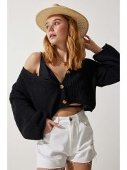 Happiness Istanbul Kardigan w kolorze czarnym rozmiar: onesize. Czarne kardigany damskie Happiness Istanbul, bez wzorów, ze splotem. Za 83.22 zł.