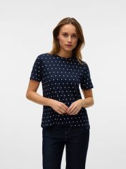 Vero Moda Koszulka w kolorze granatowo-białym rozmiar: XS. Białe bluzki damskie Vero Moda, xs, bez wzorów, z bawełny, bez kołnierzyka, bez ramiączek. Za 35.10 zł.