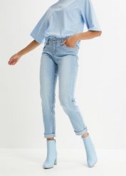 Dżinsy ze stretchem, Straight, mid waist. Niebieskie jeansy damskie bonprix. Za 109.99 zł.