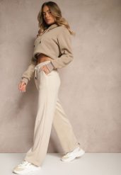 Beżowe Spodnie z Dodatkiem Wiskozy Dresowe High Waist Ellanoria. Brązowe spodnie dresowe damskie Renee, l, bez wzorów, z dresówki. Za 44.99 zł.
