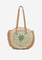 Zielono-Beżowa Pleciona Torebka w Stylu Boho Ulofina. Zielone torebki klasyczne damskie Renee, z materiału, bez dodatków. Za 59.99 zł.