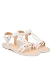 Geox Sandały Jr Sandal Karly J6535H 000BC C1000 D Biały. Białe sandały dziewczęce Geox, ze skóry, bez obcasa, bez zapięcia. Za 299.99 zł.