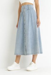 Jasnoniebieska Spódnica Jeansowa Maxi z Bawełny Nicollta. Niebieskie spódnice damskie Born2be, s, bez wzorów, z bawełny, maxi. Za 169.99 zł.