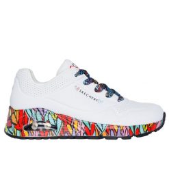 Sneakersy damscy Skechers Uno Ravaged Love. Białe obuwie sportowe damskie Skechers, bez zapięcia, trekkingowe, Skechers Sport. Za 399.99 zł.