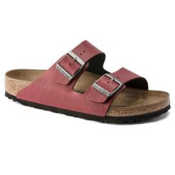 Klapki damskie Birkenstock Arizona BS Birko-flor. Czerwone klapki damskie Birkenstock, bez wzorów, z materiału, bez obcasa, bez zapięcia. Za 287.00 zł.