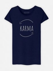 WOOOP Koszulka "Karma" w kolorze granatowym rozmiar: XXL. Niebieskie bluzki damskie Wooop, xxl, bez wzorów, z bawełny, bez kołnierzyka, bez ramiączek. Za 74.63 zł.