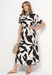 Czarna Sukienka Rozkloszowana z Bawełną w Abstrakcyjny Print Telanisa. Czarne sukienki damskie Born2be, bez wzorów, z bawełny, eleganckie, bez ramiączek. Za 89.99 zł.