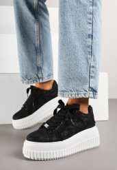 Czarne Sneakersy na Platformie Ozdobione Brokatem Tihisse. Czarne obuwie sportowe damskie Renee, z jeansu, bez zapięcia, trekkingowe. Za 79.99 zł.
