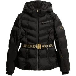 Damska kurtka puchowa Superdry Luxe. Czarne kurtki damskie Superdry, bez wzorów, z puchu, bez kaptura. Za 1,285.65 zł.