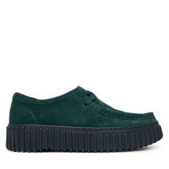 Półbuty Clarks. Zielone półbuty damskie Clarks, bez wzorów, bez obcasa, na płaskiej podeszwie, bez zapięcia. Za 479.99 zł.